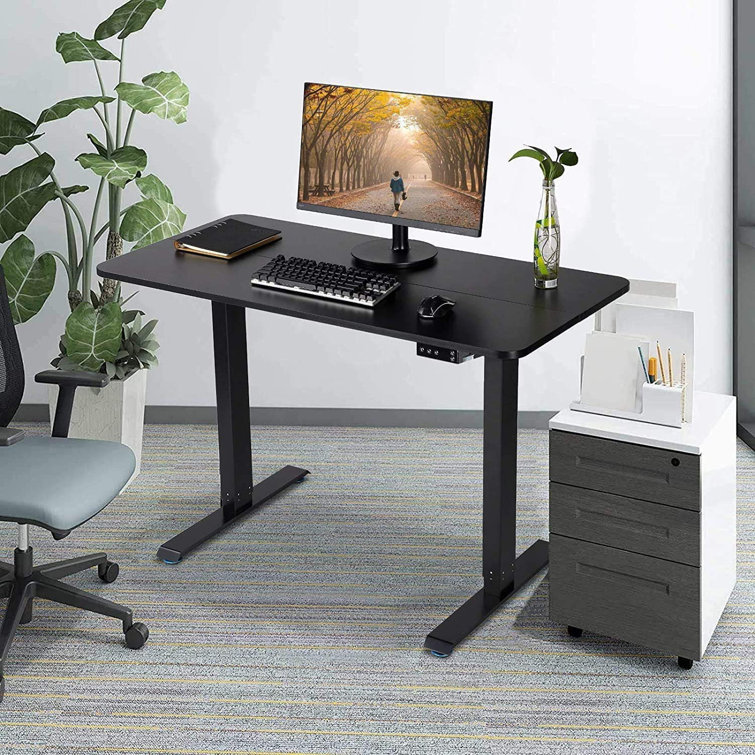 Inbox Zero Electric Height Adjustable Standing Desk, Large Sit Stand Up
